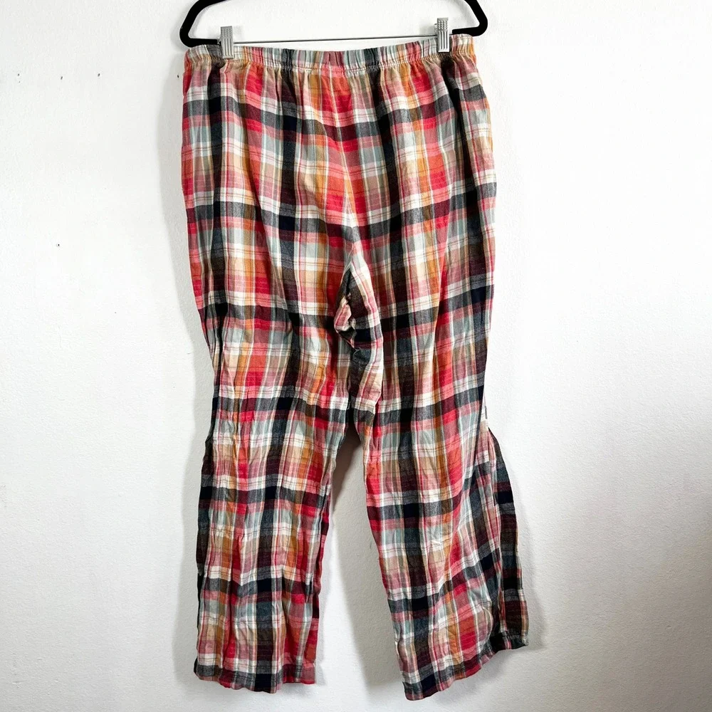 LL Bean Flannel Pajama Pants Orange Plaid Print Drawstring Womens‎ XL